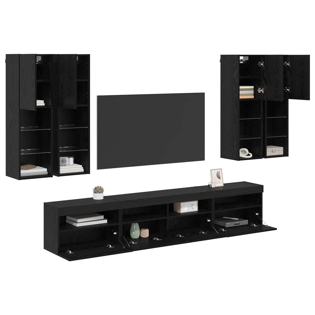 vidaXL TV-Wandschrank-Set mit LED-Lichtern 7 pcs Schwarz Eichen-Optik