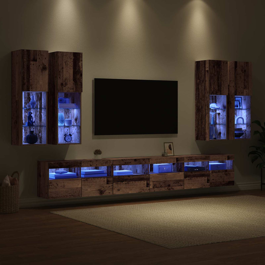 vidaXL TV-Wandregal-Set Wandmontiert 7 pcs Altholz Holzwerkstoff