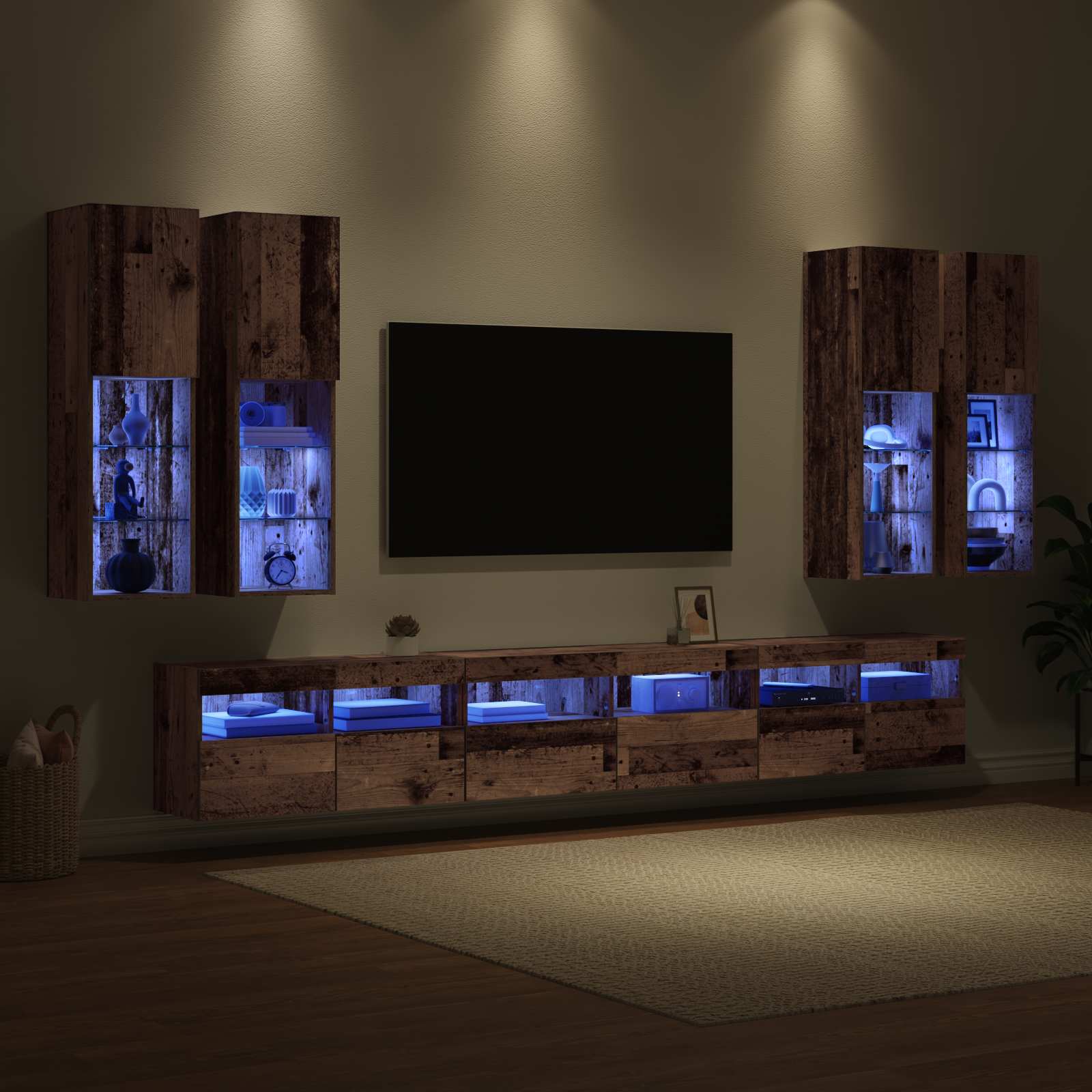 vidaXL TV-Wandregal-Set Wandmontiert 7 pcs Altholz Holzwerkstoff