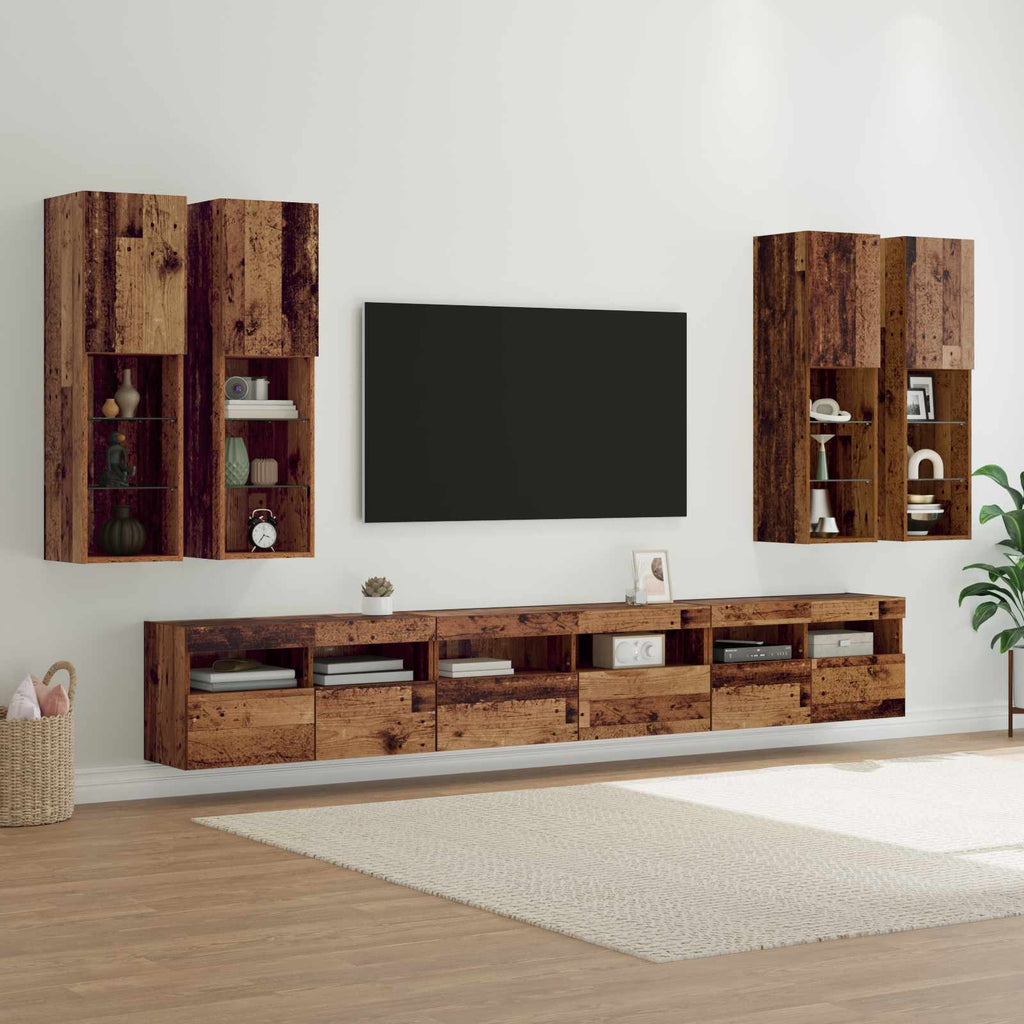 vidaXL TV-Wandregal-Set Wandmontiert 7 pcs Altholz Holzwerkstoff