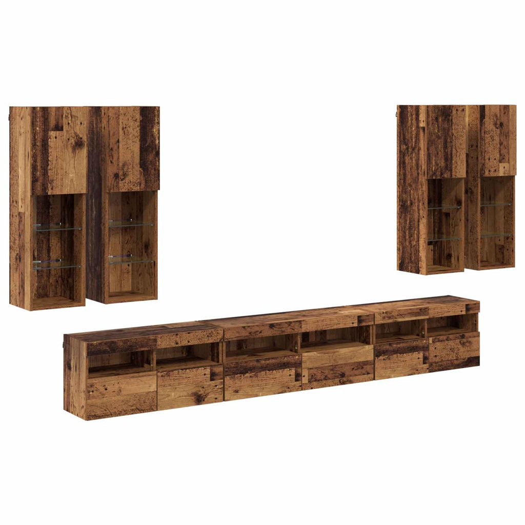 vidaXL TV-Wandregal-Set Wandmontiert 7 pcs Altholz Holzwerkstoff