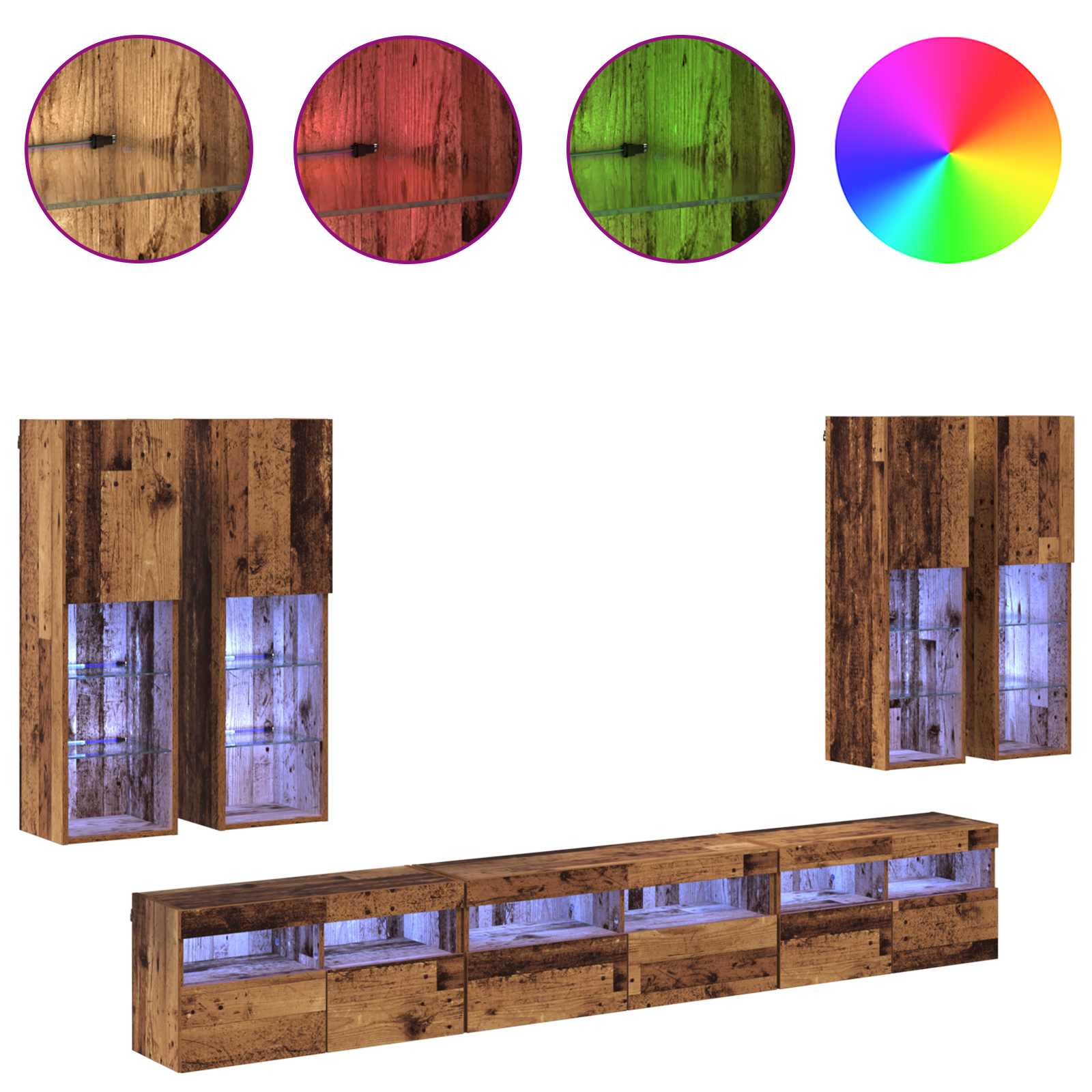 vidaXL TV-Wandregal-Set Wandmontiert 7 pcs Altholz Holzwerkstoff