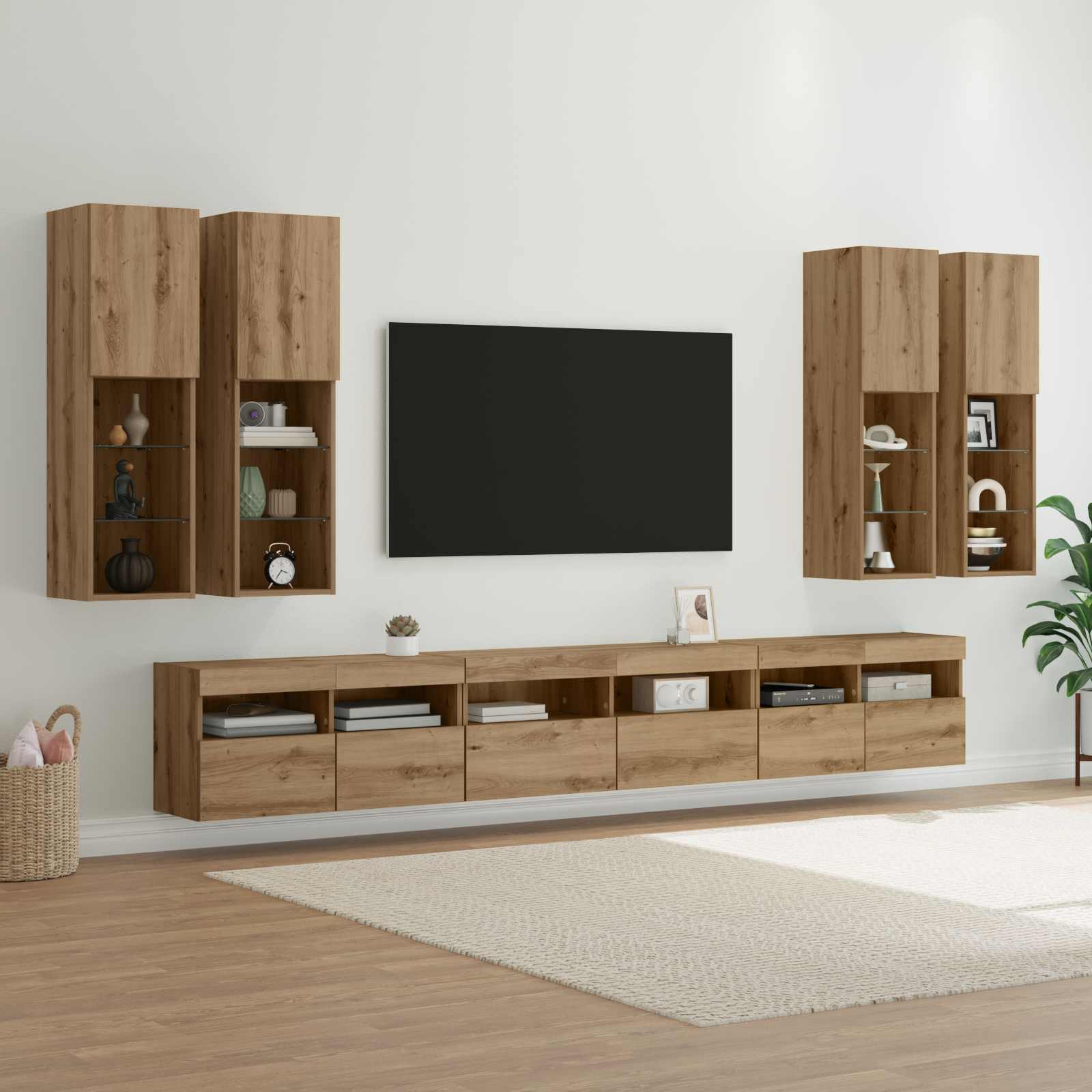 vidaXL TV-Wandregal-Set Wandmontiert 7 pcs Artisan-Eiche Holzwerkstoff