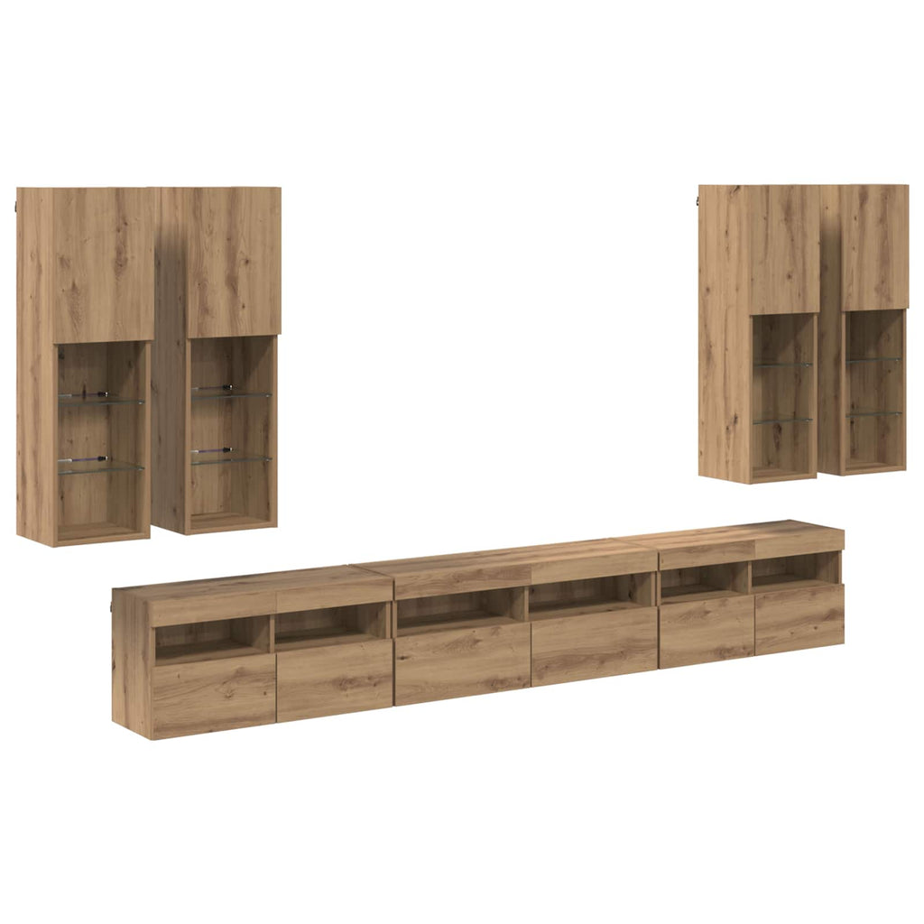 vidaXL TV-Wandregal-Set Wandmontiert 7 pcs Artisan-Eiche Holzwerkstoff