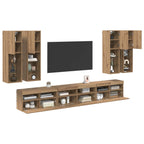 vidaXL TV-Wandregal-Set Wandmontiert 7 pcs Artisan-Eiche Holzwerkstoff