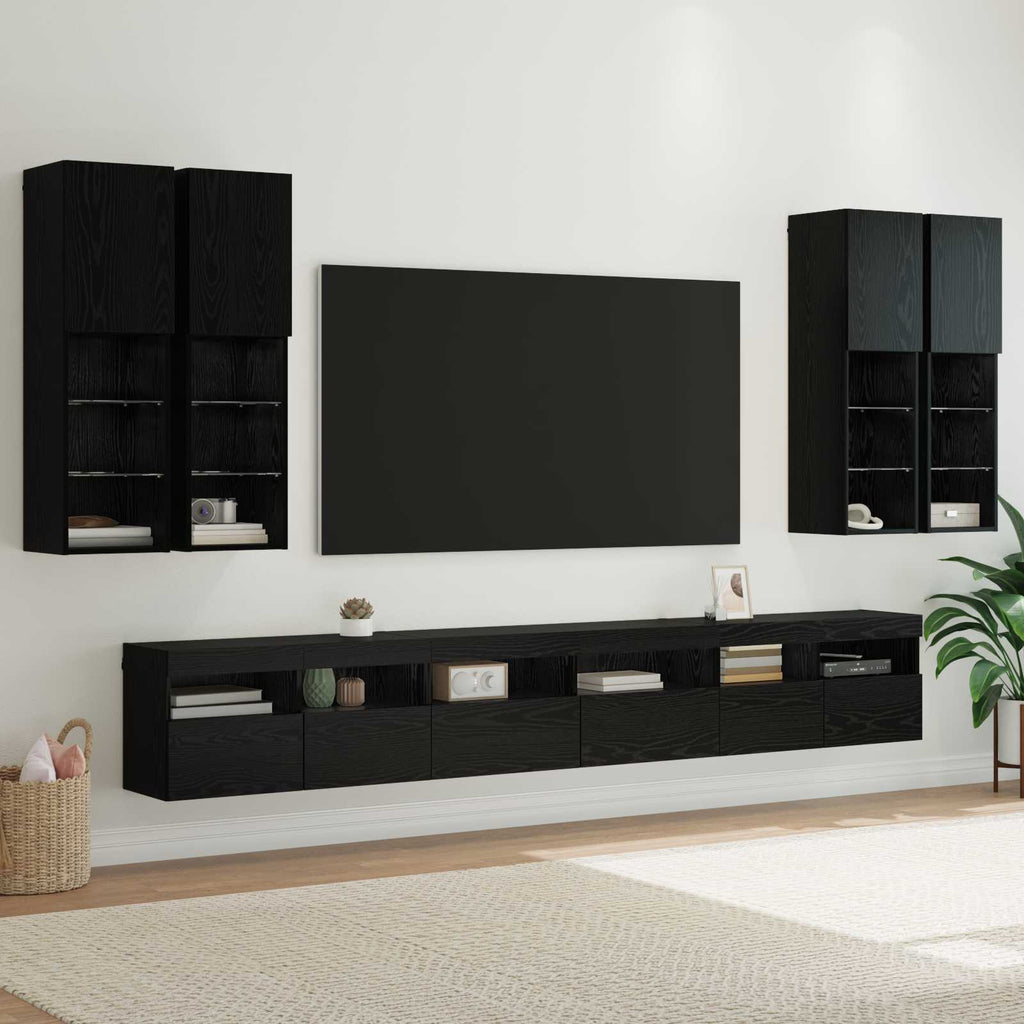 vidaXL TV-Wandregal-Set 7 pcs Schwarz Eichen-Optik Holzwerkstoff