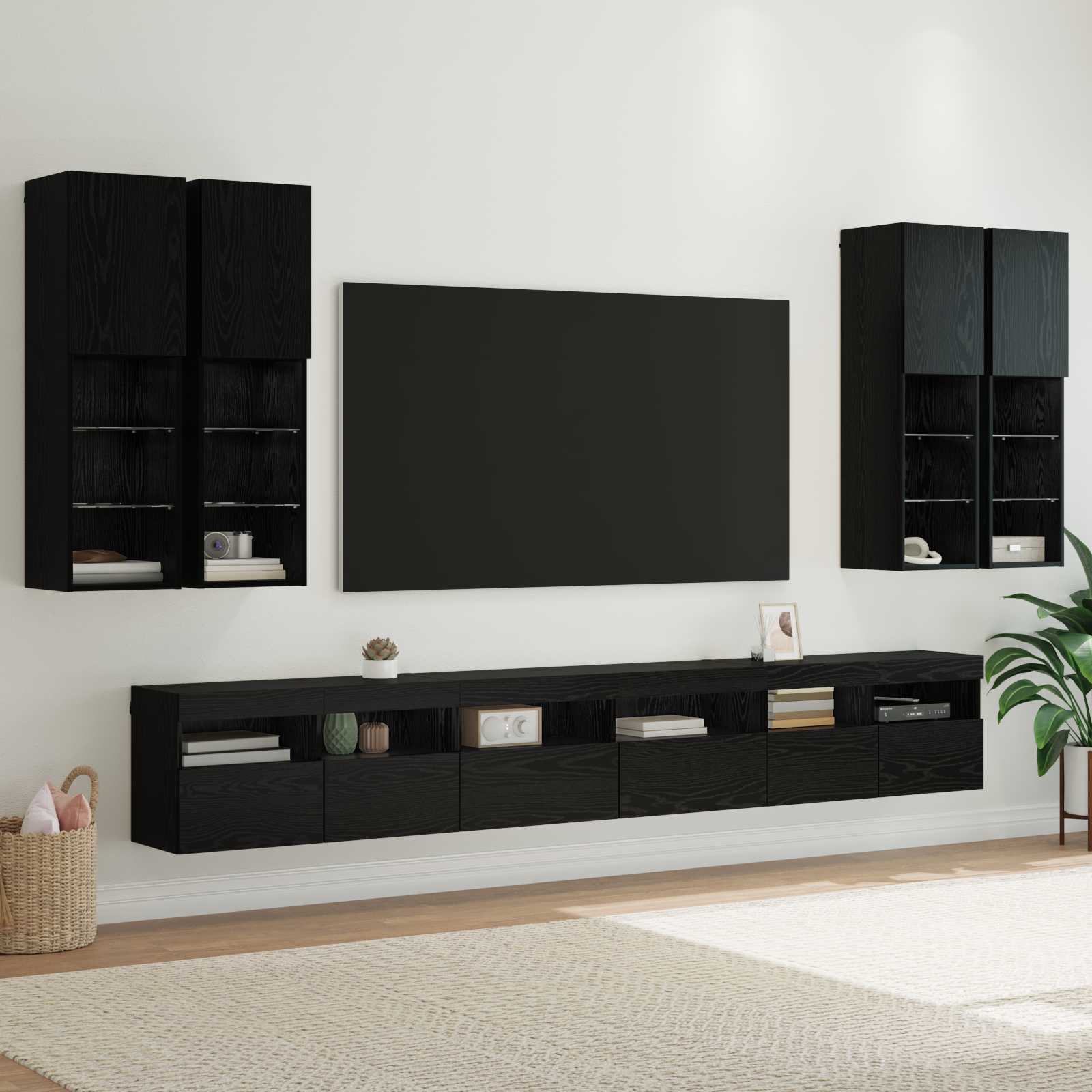 vidaXL TV-Wandregal-Set 7 pcs Schwarz Eichen-Optik Holzwerkstoff