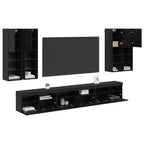 vidaXL TV-Wandregal-Set 7 pcs Schwarz Eichen-Optik Holzwerkstoff