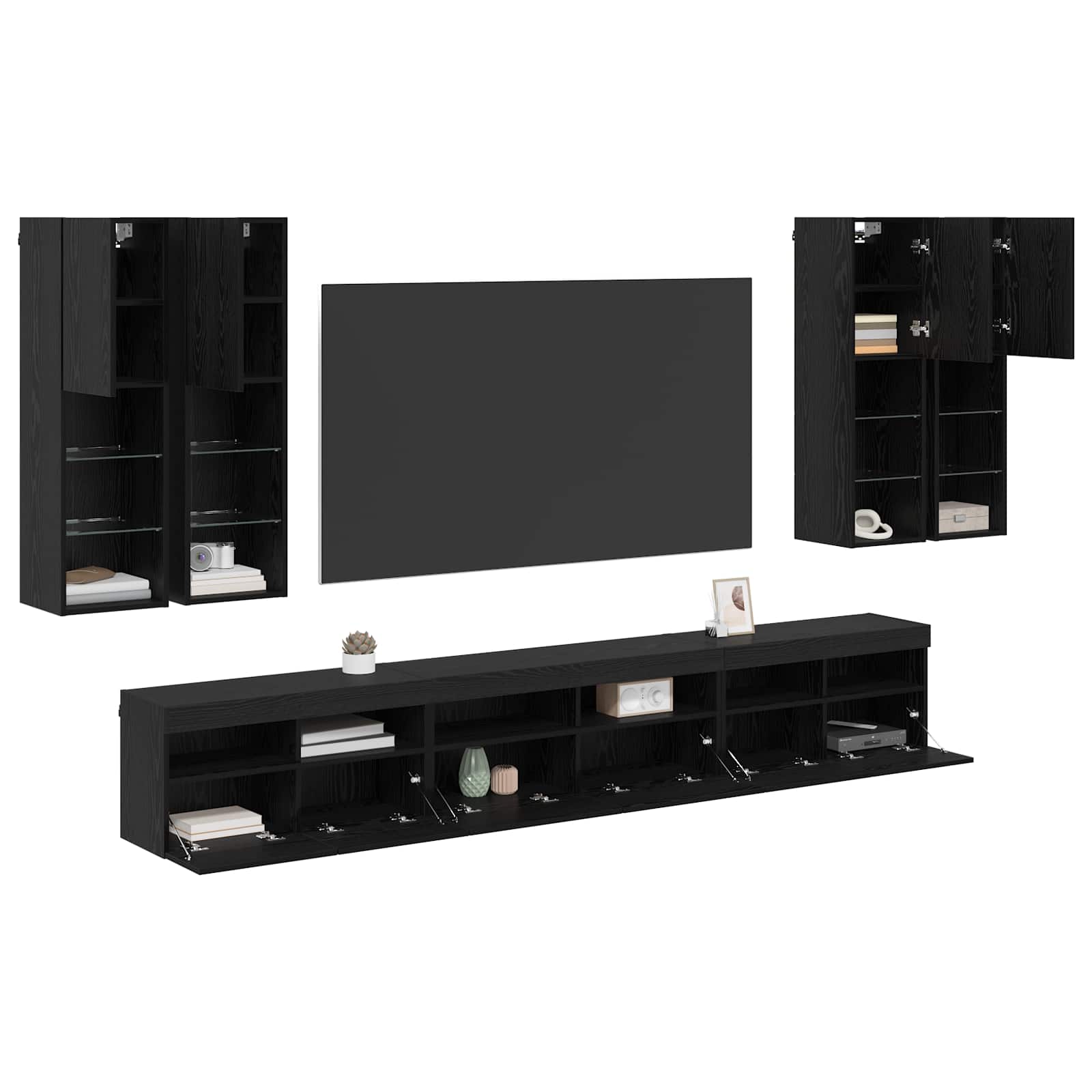 vidaXL TV-Wandregal-Set 7 pcs Schwarz Eichen-Optik Holzwerkstoff