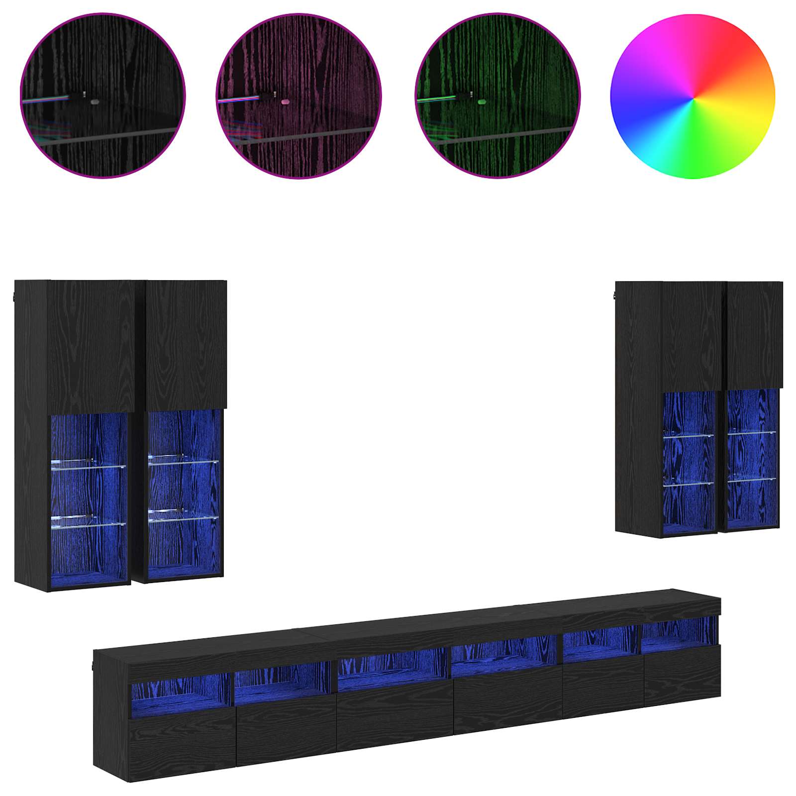 vidaXL TV-Wandregal-Set 7 pcs Schwarz Eichen-Optik Holzwerkstoff