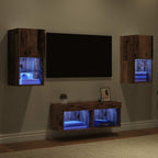 vidaXL TV-Wandregale mit LED-Lichtleisten 4 pcs Altholz Holzwerkstoff