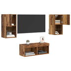 vidaXL TV-Wandregale mit LED-Lichtleisten 4 pcs Altholz Holzwerkstoff
