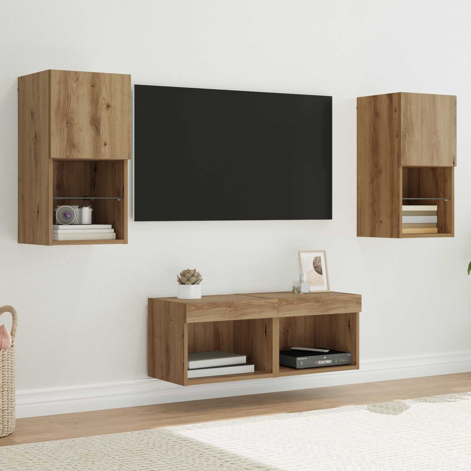 vidaXL TV-Wandregale Wandmontiert 4 pcs Artisan-Eiche Holzwerkstoff