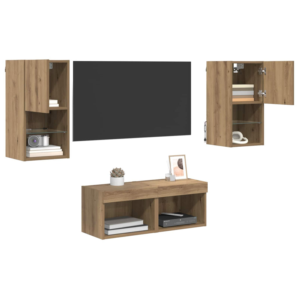 vidaXL TV-Wandregale Wandmontiert 4 pcs Artisan-Eiche Holzwerkstoff
