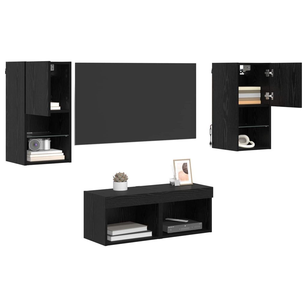 vidaXL TV-Wandregale 4 pcs Schwarz Eichen-Optik Holzwerkstoff