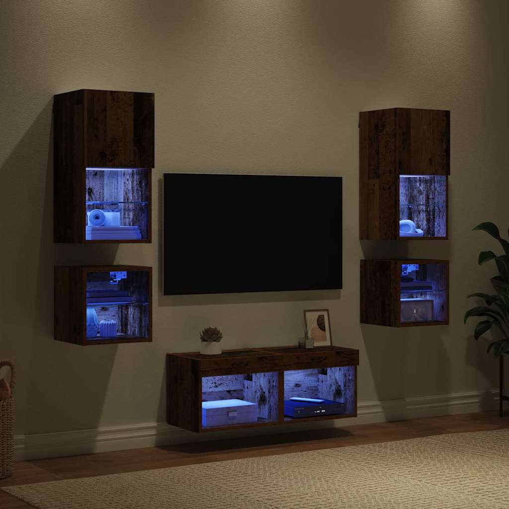 vidaXL TV-Wandgeräte 8 pcs Altholz Holzwerkstoff