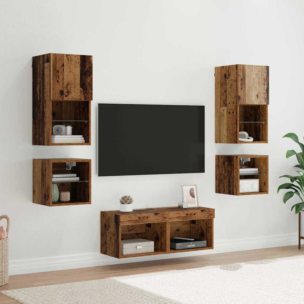 vidaXL TV-Wandgeräte 8 pcs Altholz Holzwerkstoff