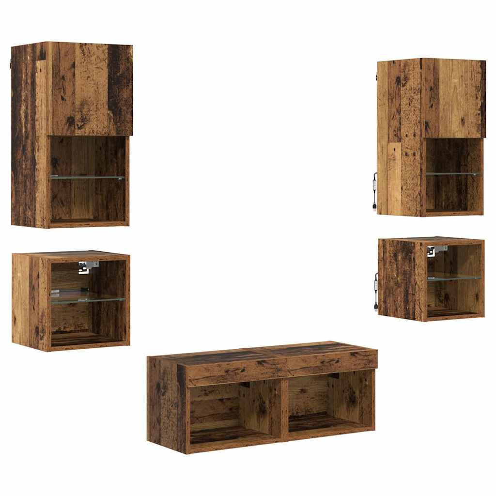 vidaXL TV-Wandgeräte 8 pcs Altholz Holzwerkstoff