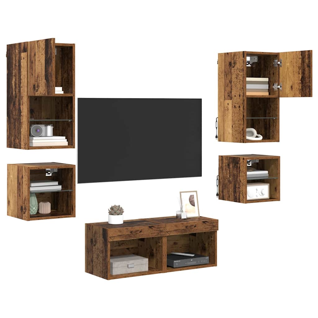 vidaXL TV-Wandgeräte 8 pcs Altholz Holzwerkstoff