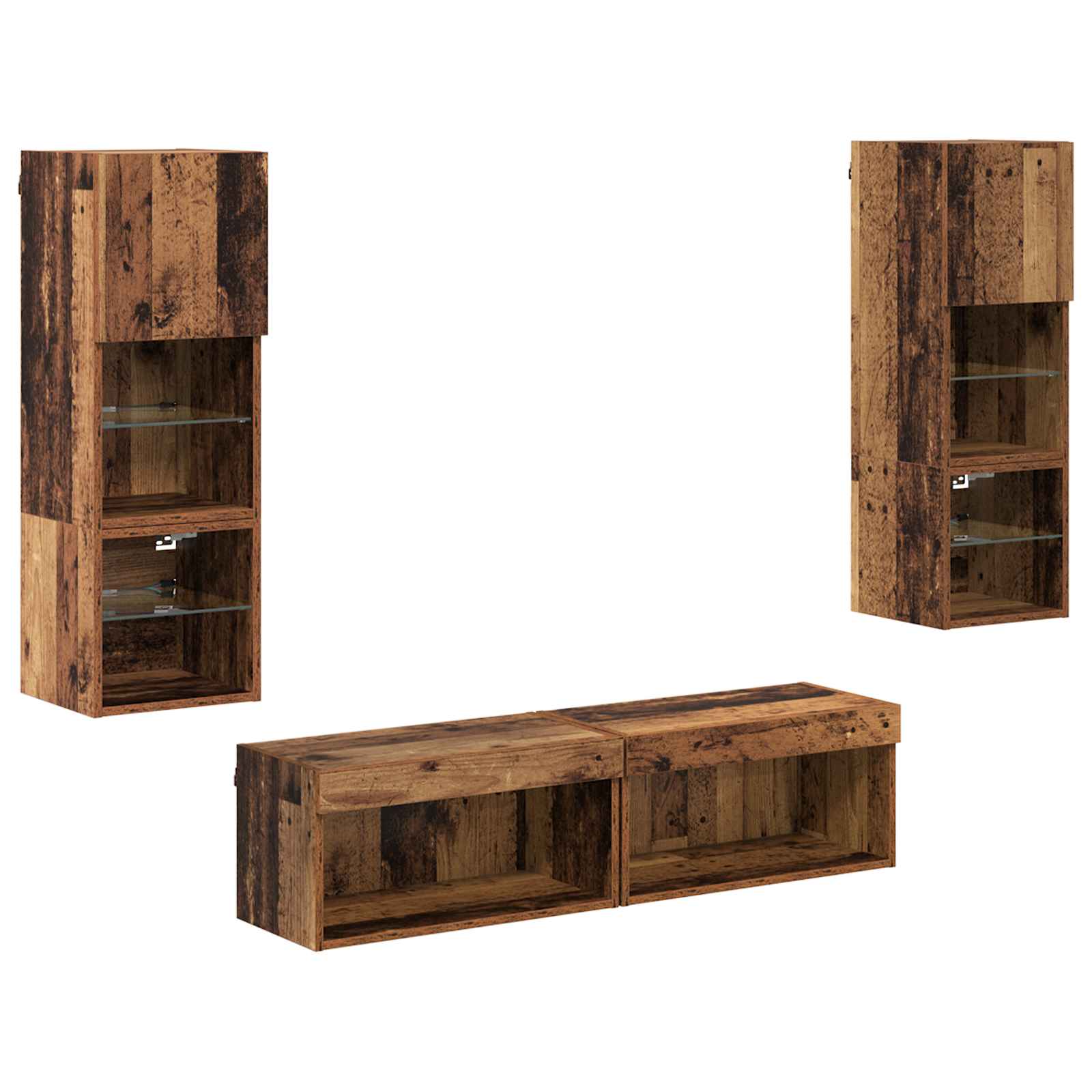 vidaXL TV-Wandmöbel mit LED-Lichtleisten 6 pcs Altholz Holzwerkstoff