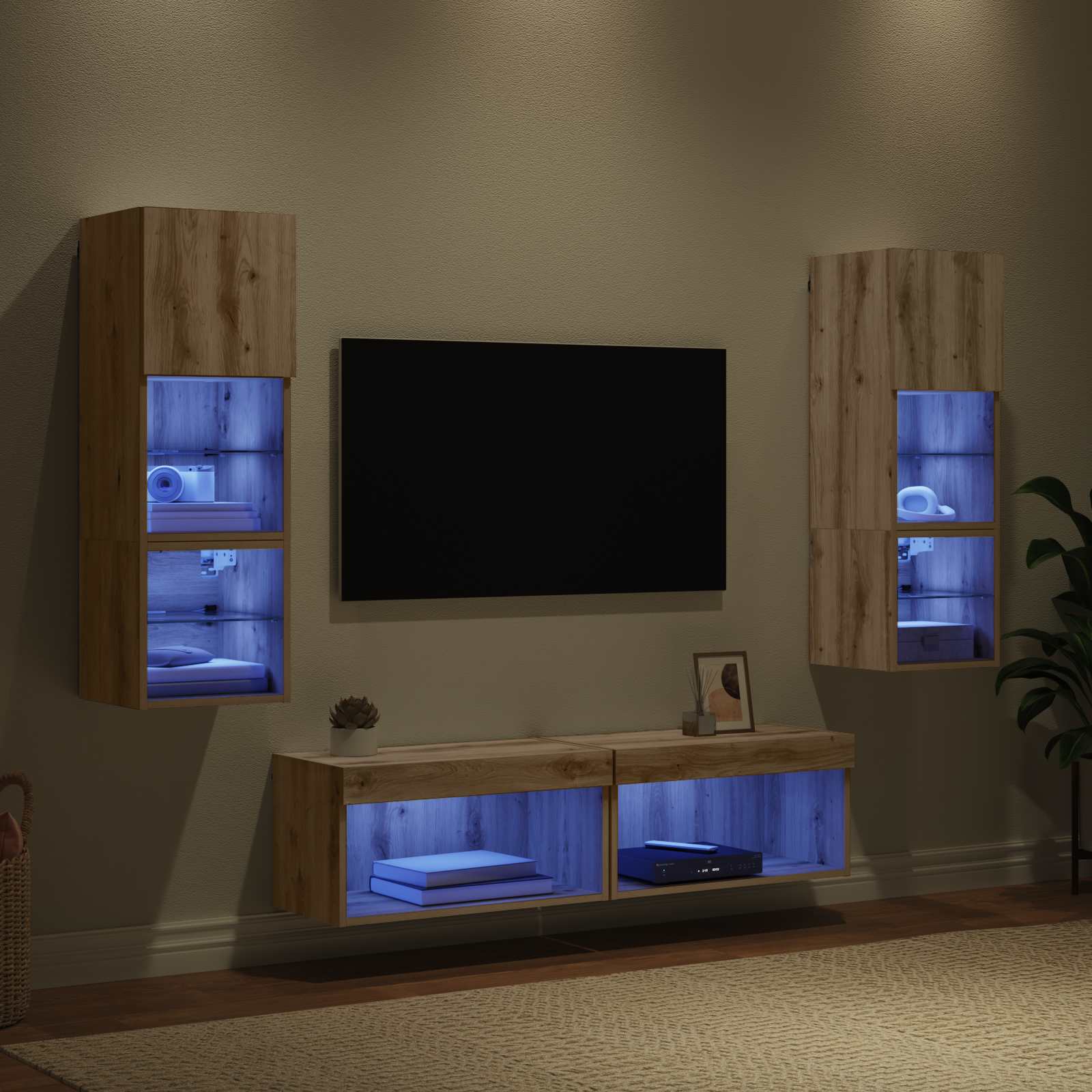 vidaXL TV-Wandmöbel Wandmontiert 6 pcs Artisan-Eiche Holzwerkstoff