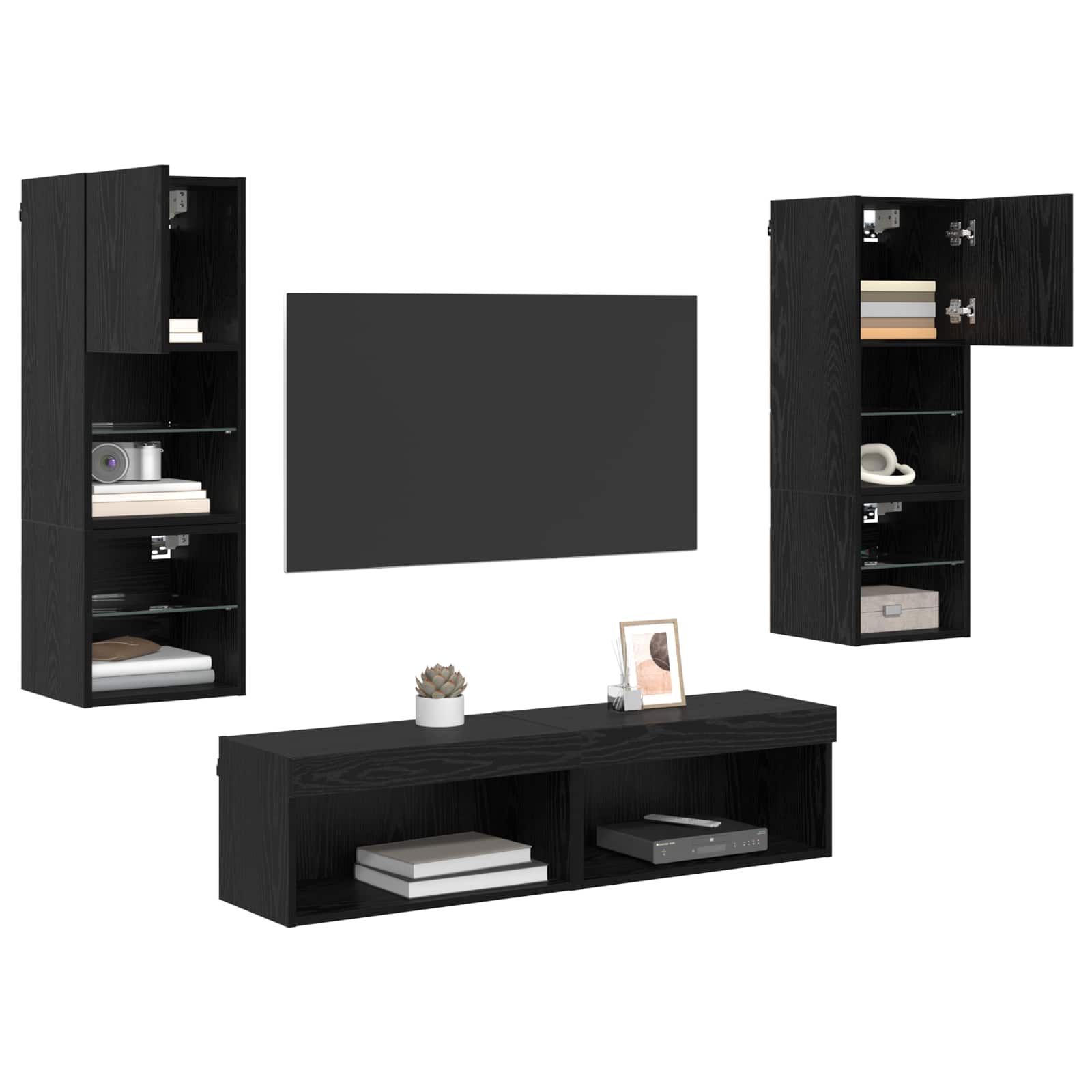 vidaXL TV-Wandmöbel 6 pcs Schwarz Eichen-Optik Holzwerkstoff
