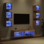 vidaXL TV-Schränk mit LED-Lichtleisten 8 pcs Artisan-Eiche Glas