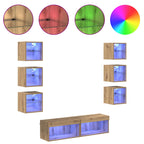 vidaXL TV-Schränk mit LED-Lichtleisten 8 pcs Artisan-Eiche Glas