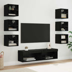 vidaXL TV-Schränk mit LED-Lichtleisten 8 pcs Schwarz Eichen-Optik Glas