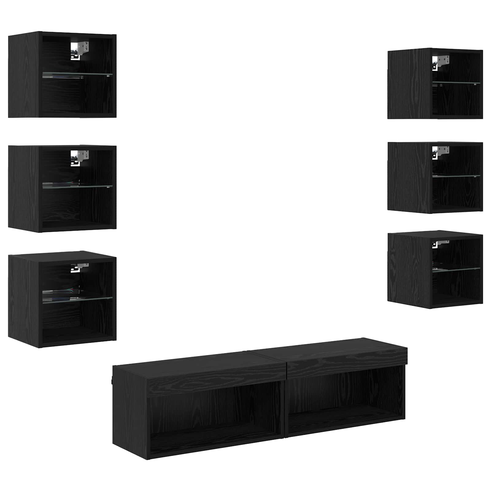 vidaXL TV-Schränk mit LED-Lichtleisten 8 pcs Schwarz Eichen-Optik Glas