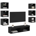 vidaXL TV-Schränk mit LED-Lichtleisten 8 pcs Schwarz Eichen-Optik Glas