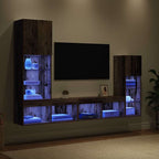 vidaXL TV-Wandgeräte mit LED-Lichtleisten 4 pcs Altholz Holzwerkstoff