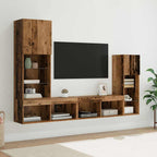 vidaXL TV-Wandgeräte mit LED-Lichtleisten 4 pcs Altholz Holzwerkstoff