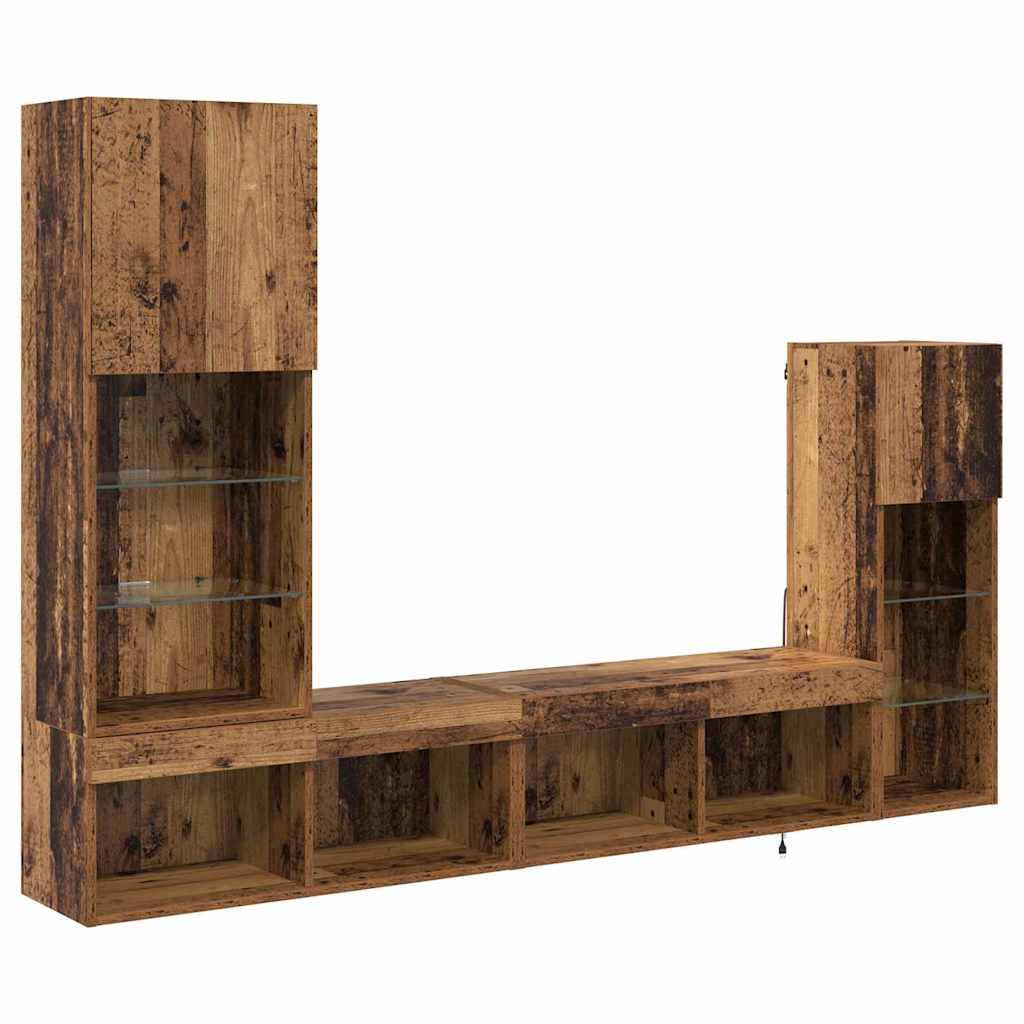 vidaXL TV-Wandgeräte mit LED-Lichtleisten 4 pcs Altholz Holzwerkstoff