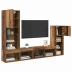 vidaXL TV-Wandgeräte mit LED-Lichtleisten 4 pcs Altholz Holzwerkstoff