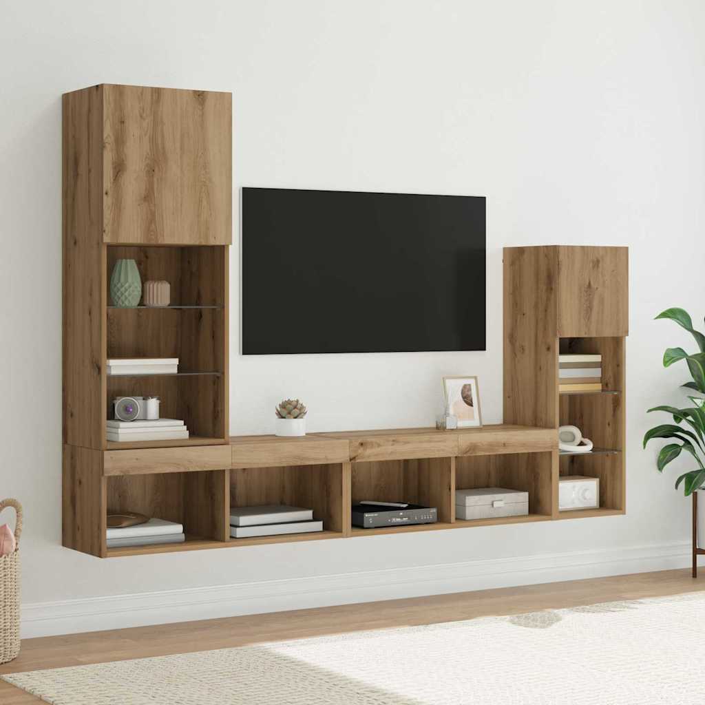 vidaXL TV-Wandgeräte Wandmontiert 4 pcs Artisan-Eiche Holzwerkstoff