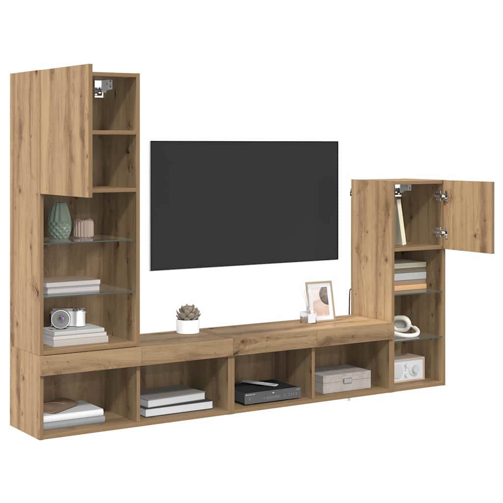 vidaXL TV-Wandgeräte Wandmontiert 4 pcs Artisan-Eiche Holzwerkstoff