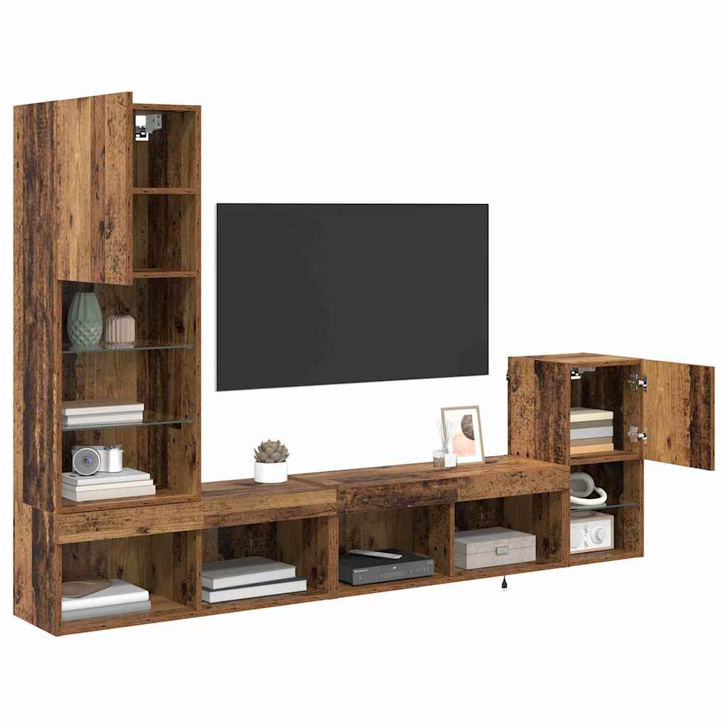 vidaXL TV-Wandgeräte mit LED-Lichtleisten Altholz Holzwerkstoff