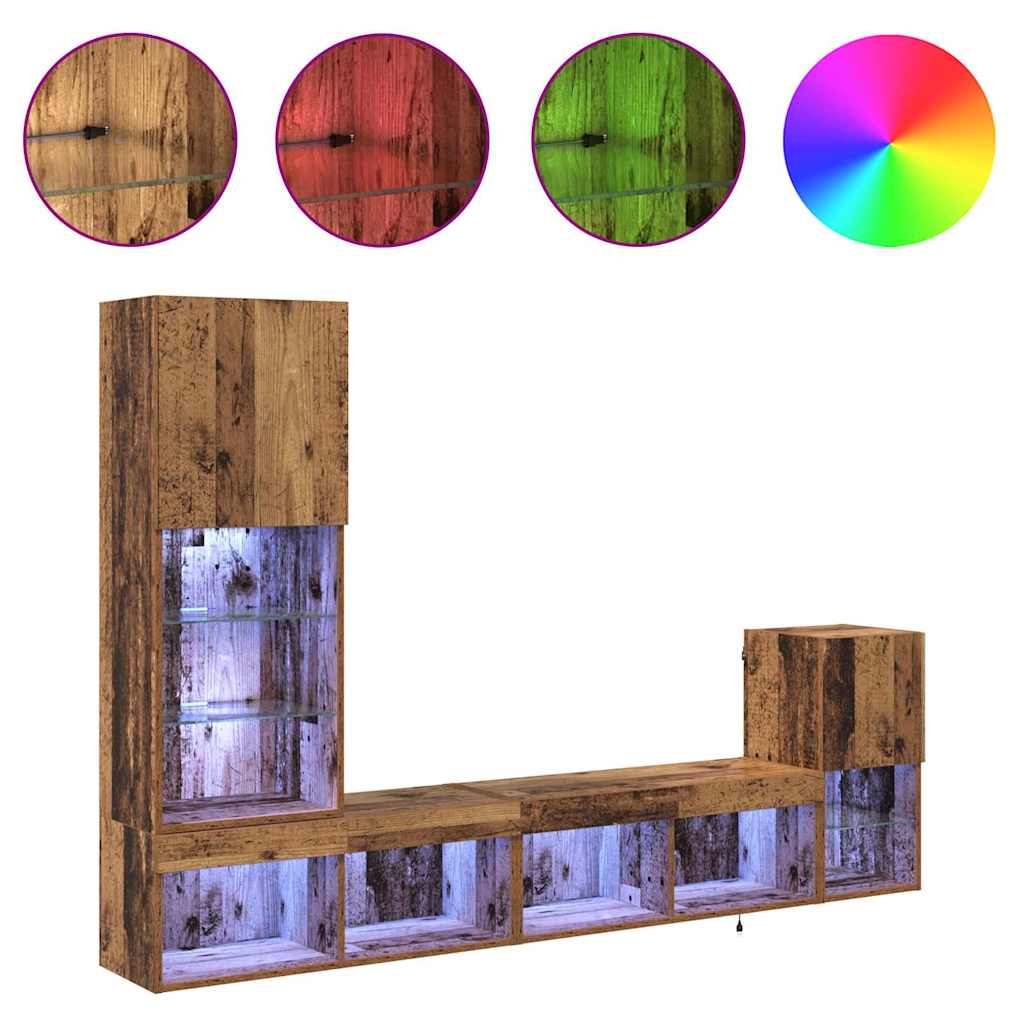 vidaXL TV-Wandgeräte mit LED-Lichtleisten Altholz Holzwerkstoff
