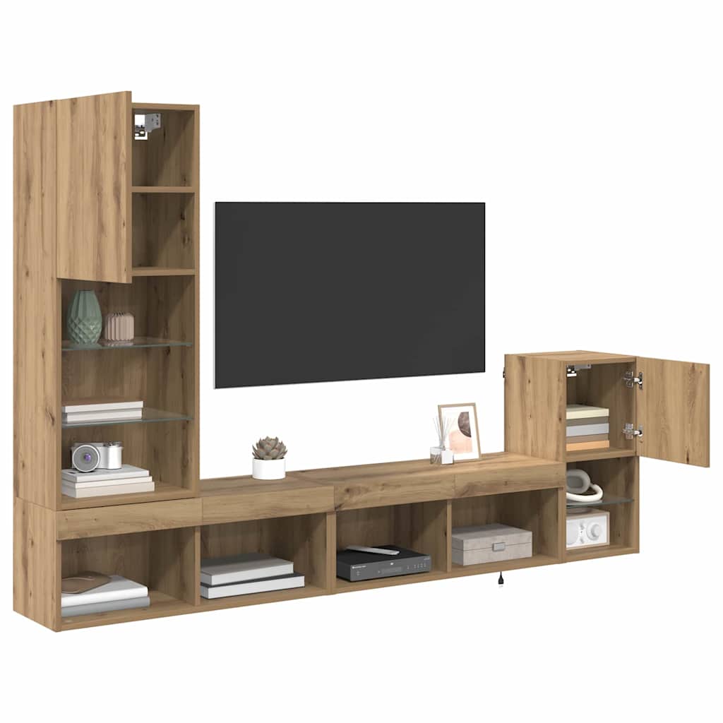 vidaXL TV-Wandgeräte mit LED-Lichtleisten Artisan-Eiche Holzwerkstoff