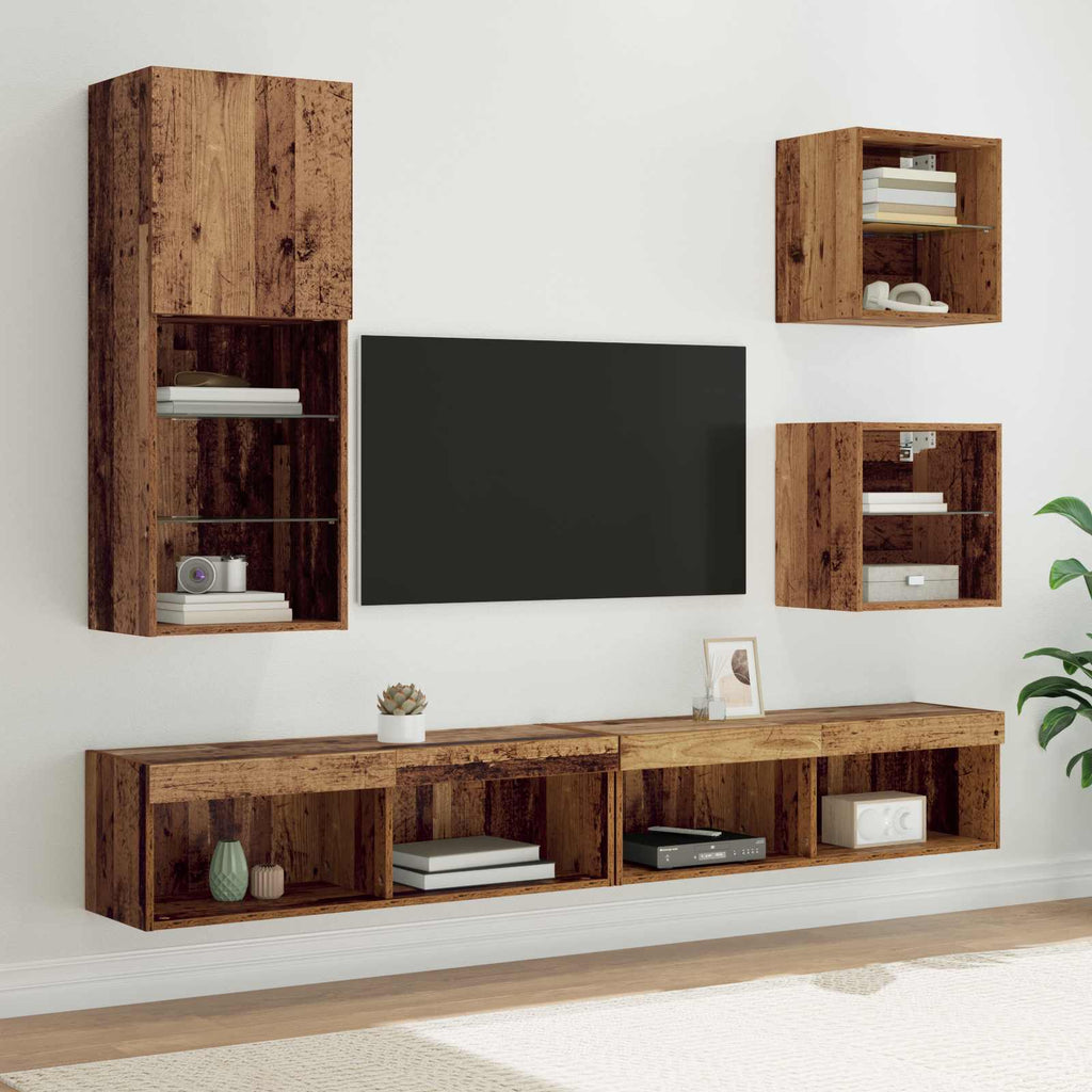 vidaXL TV Wand Einheiten mit LED 5 pcs Altholz Holzwerkstoff