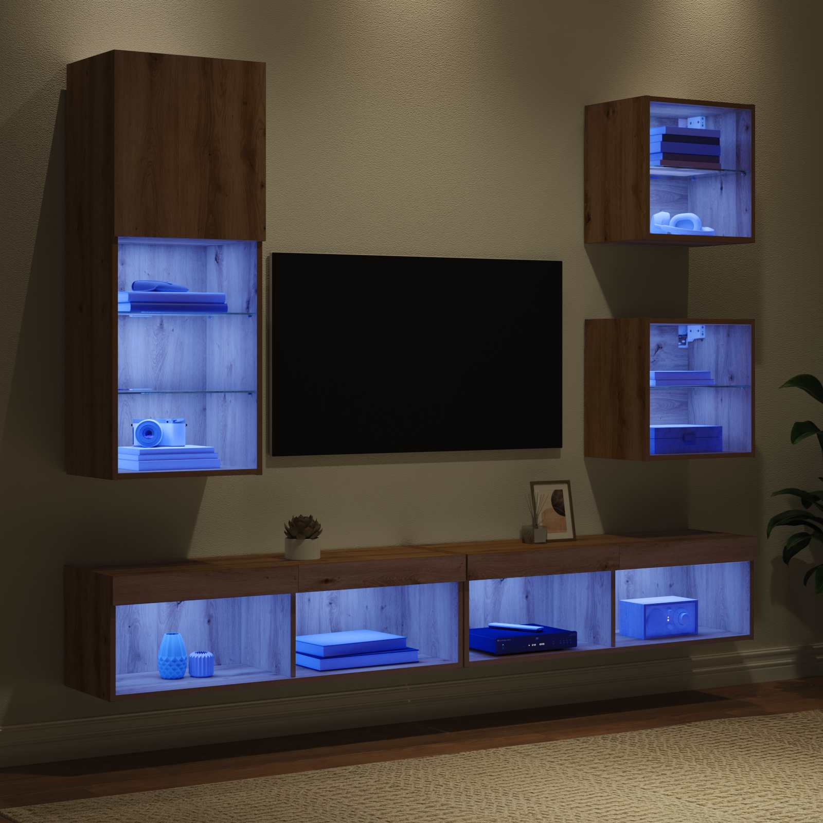 vidaXL TV Wand Einheiten mit LED 5 pcs Artisan-Eiche Holzwerkstoff