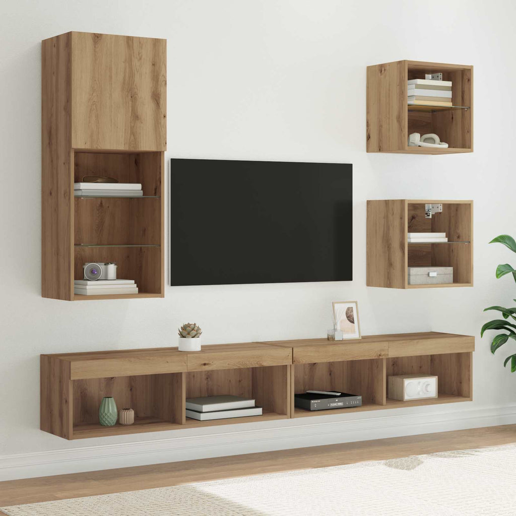 vidaXL TV Wand Einheiten mit LED 5 pcs Artisan-Eiche Holzwerkstoff