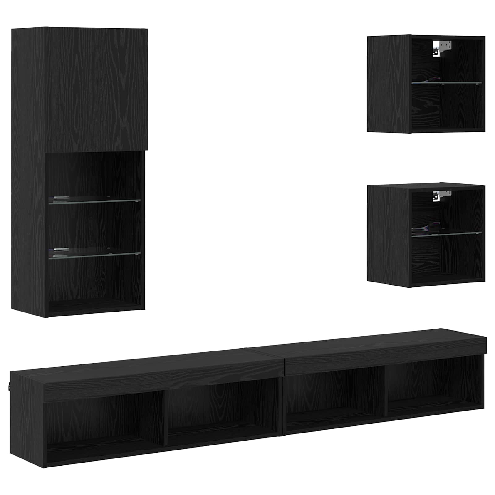 vidaXL TV Wand Einheiten mit LED 5 pcs Schwarz Eichen-Optik