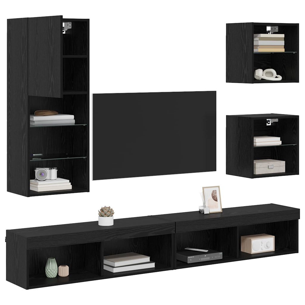 vidaXL TV Wand Einheiten mit LED 5 pcs Schwarz Eichen-Optik