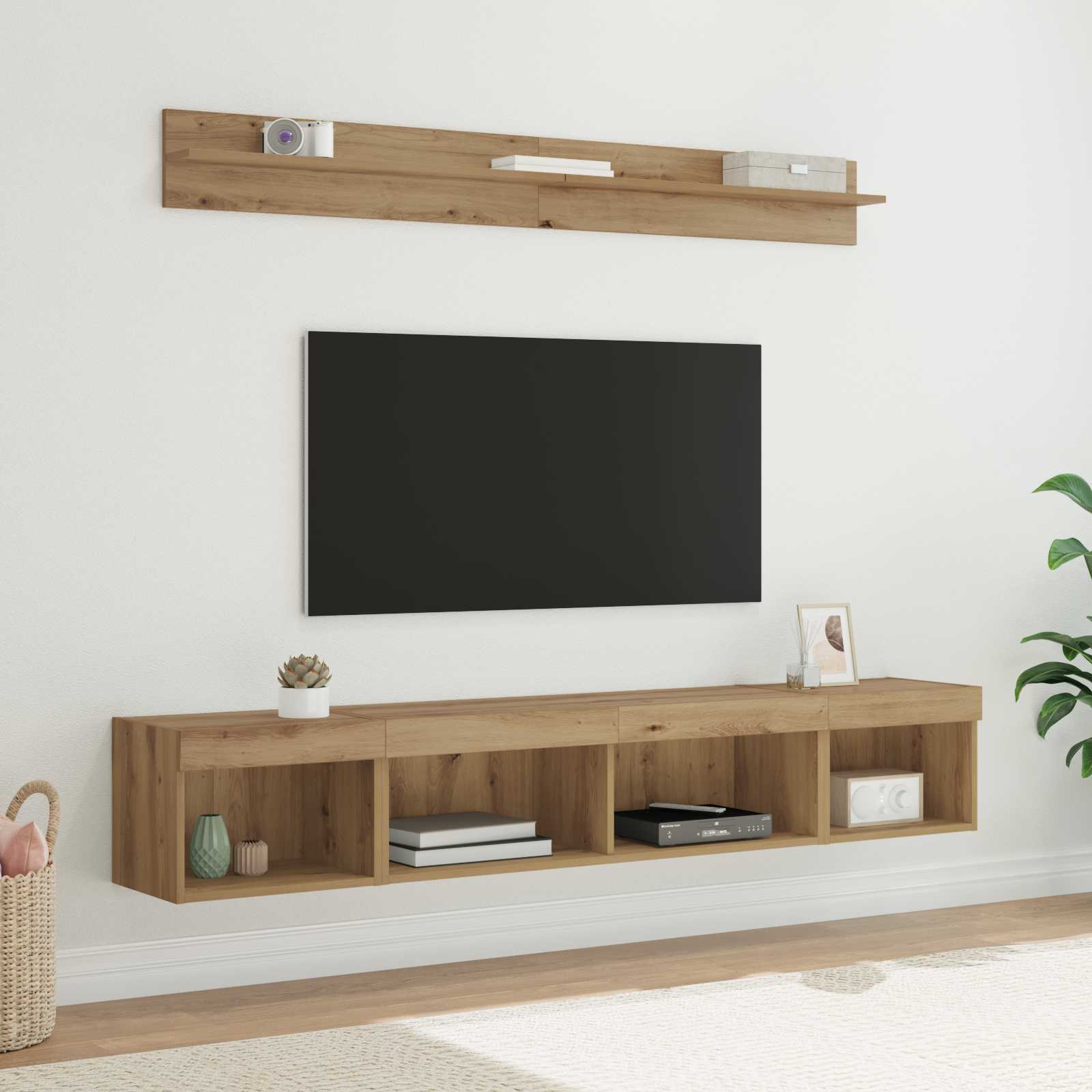 vidaXL TV-Wandregal-Set mit LED 5 pcs Artisan-Eiche Holzwerkstoff