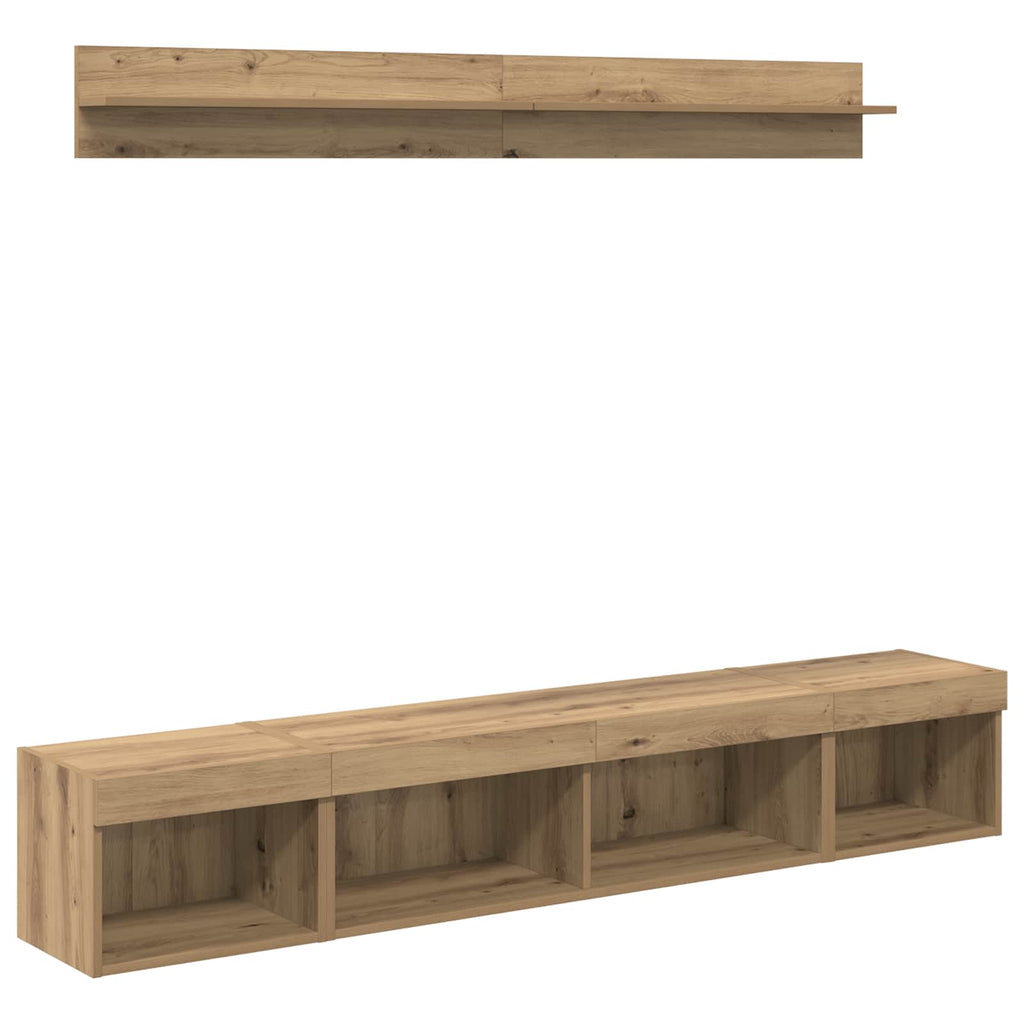 vidaXL TV-Wandregal-Set mit LED 5 pcs Artisan-Eiche Holzwerkstoff