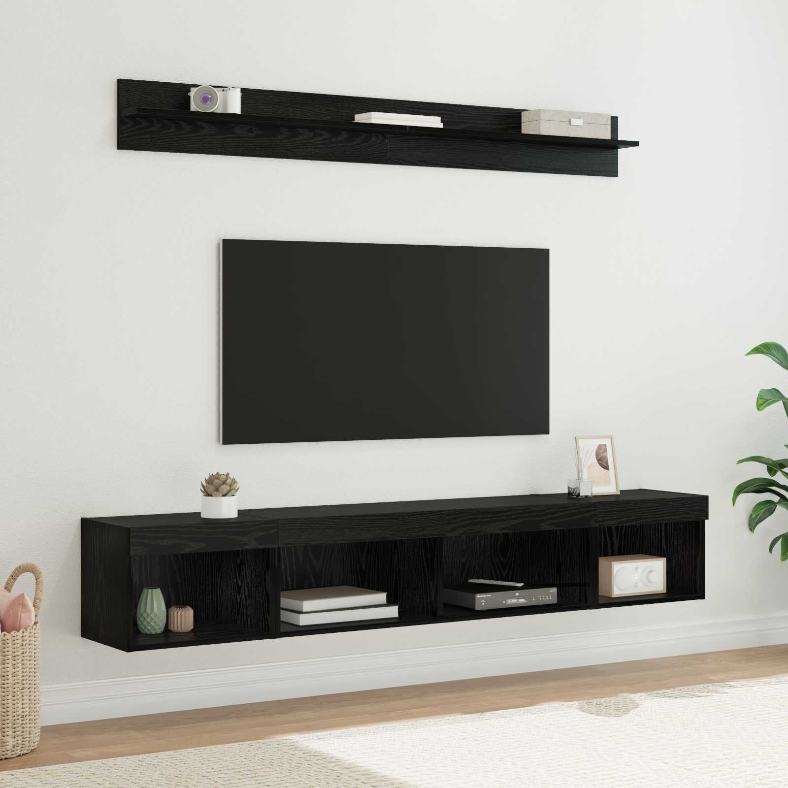vidaXL TV-Wandregal-Set 5 pcs Schwarz Eichen-Optik Holzwerkstoff