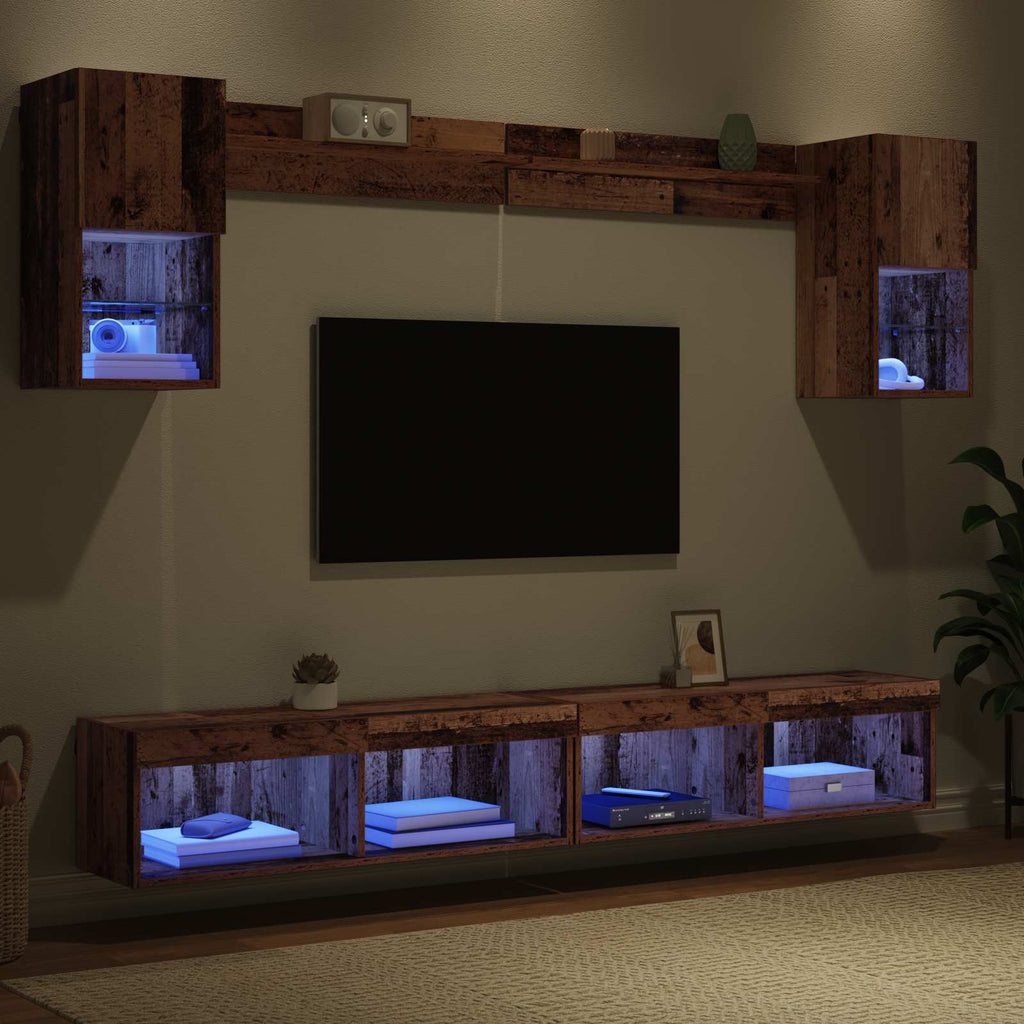 vidaXL TV Wand Einheiten mit LED mit LED 6 pcs Altholz Holzwerkstoff