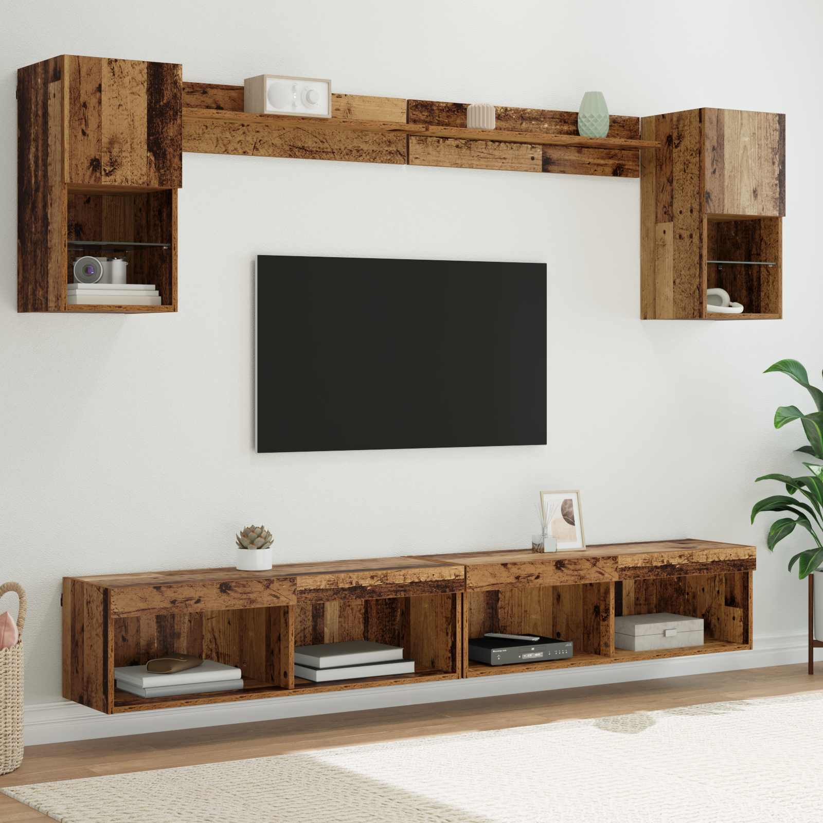 vidaXL TV Wand Einheiten mit LED mit LED 6 pcs Altholz Holzwerkstoff